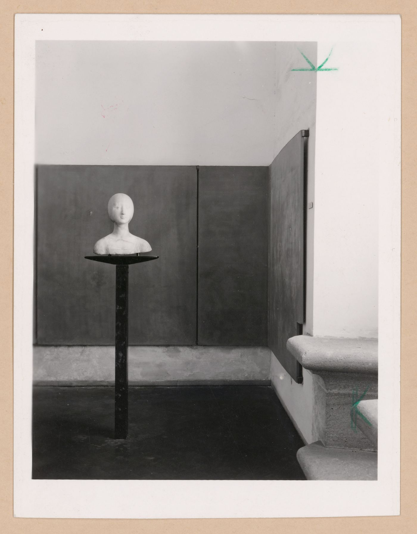 Interior view of the Sala di F. Laurana showing a bust of a woman on a pedestal, Palazzo Abatellis, Galleria regionale della Sicilia, Palermo, Italy