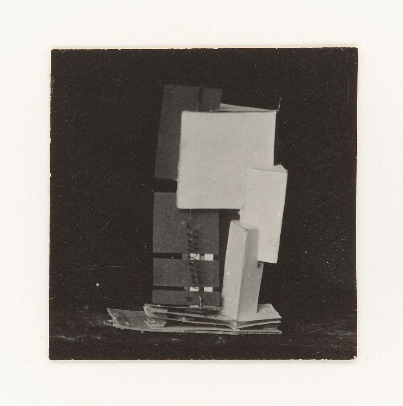 Photograph of a student model on the topic "Constructing a Voluminous Composition Based on Correlation of Mass and Support" for the "Space" course at the Vkhutemas (Higher State Artistic Technical Studios), Moscow