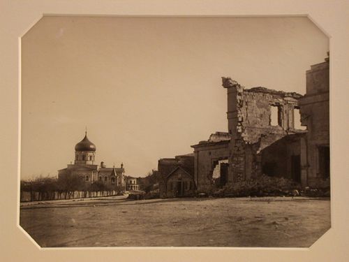 View of the ruins of the Maison de la Noblesse and Nikolski Cathedral, Sevastopol, Russia (now in Ukraine)