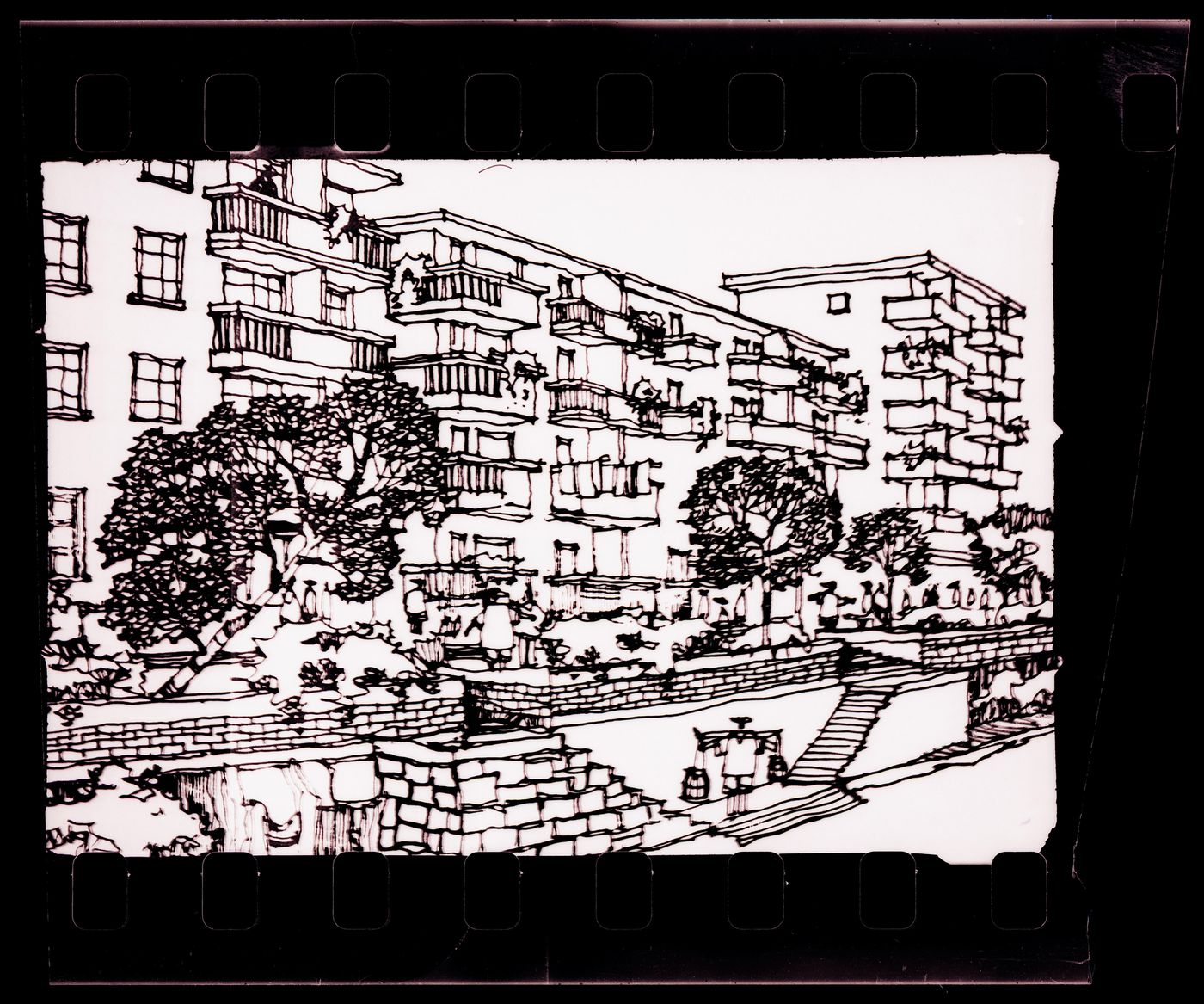 Negative of illustration for the publication "Housing a Billion: Village Upgrading: Jianlu, China" publication