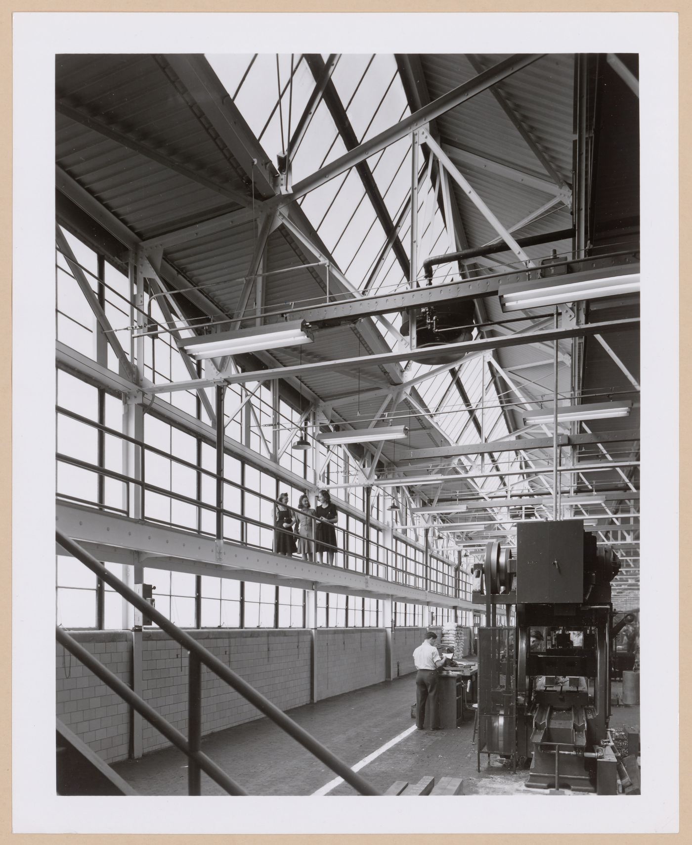 Interior view of the southwest corner of the Manufacturing Building showing a mezzanine, Thompson Aircraft Products, Inc. Airplane Assembly Plant, Euclid, Ohio