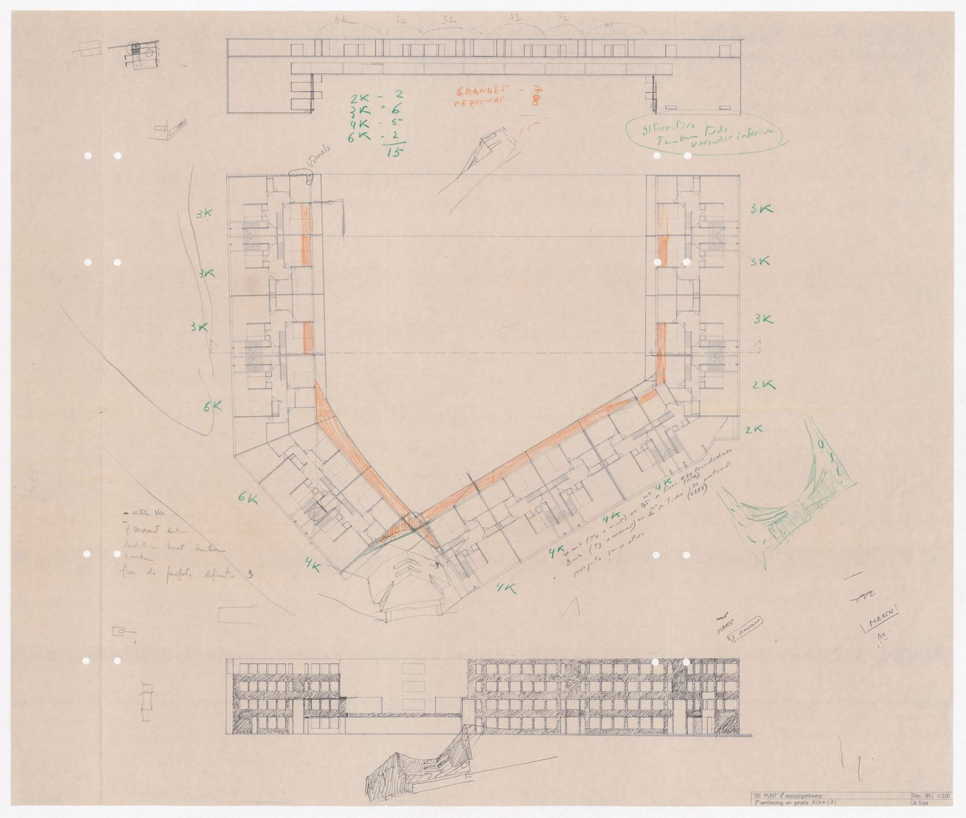 Plan and elevations for Punt en Komma, The Hague, the Netherlands