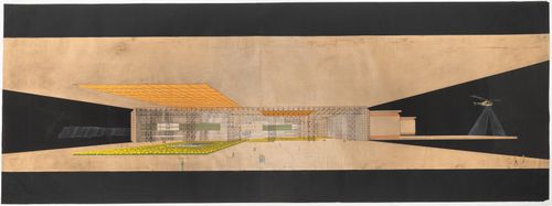 Collage of a perspective drawing for La primera ciudad en La Antártida, Argentina