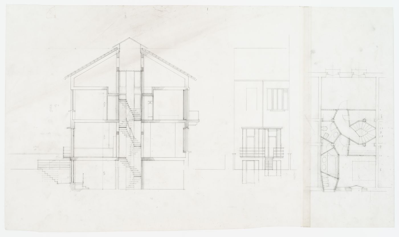 Section, floor plan and elevation for Casa Frea, Milan, Italy