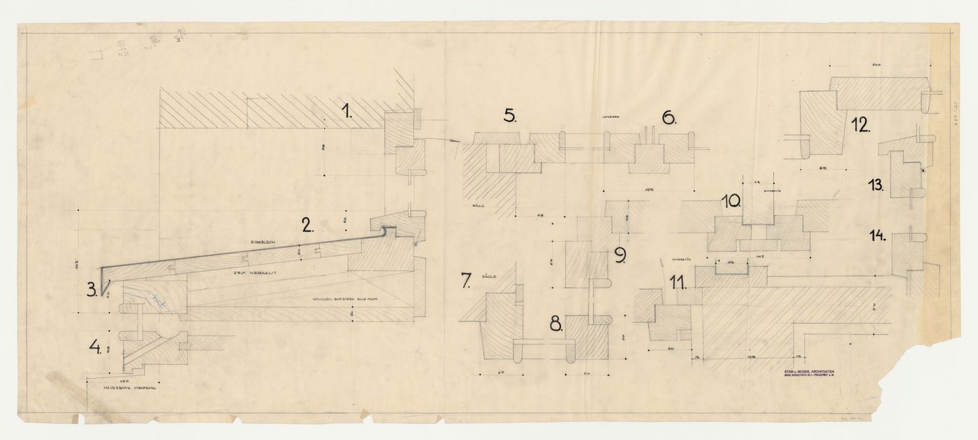 Sectional details for a door for a housing unit, possibly for Hellerhof Housing Estate, Frankfurt am Main, Germany
