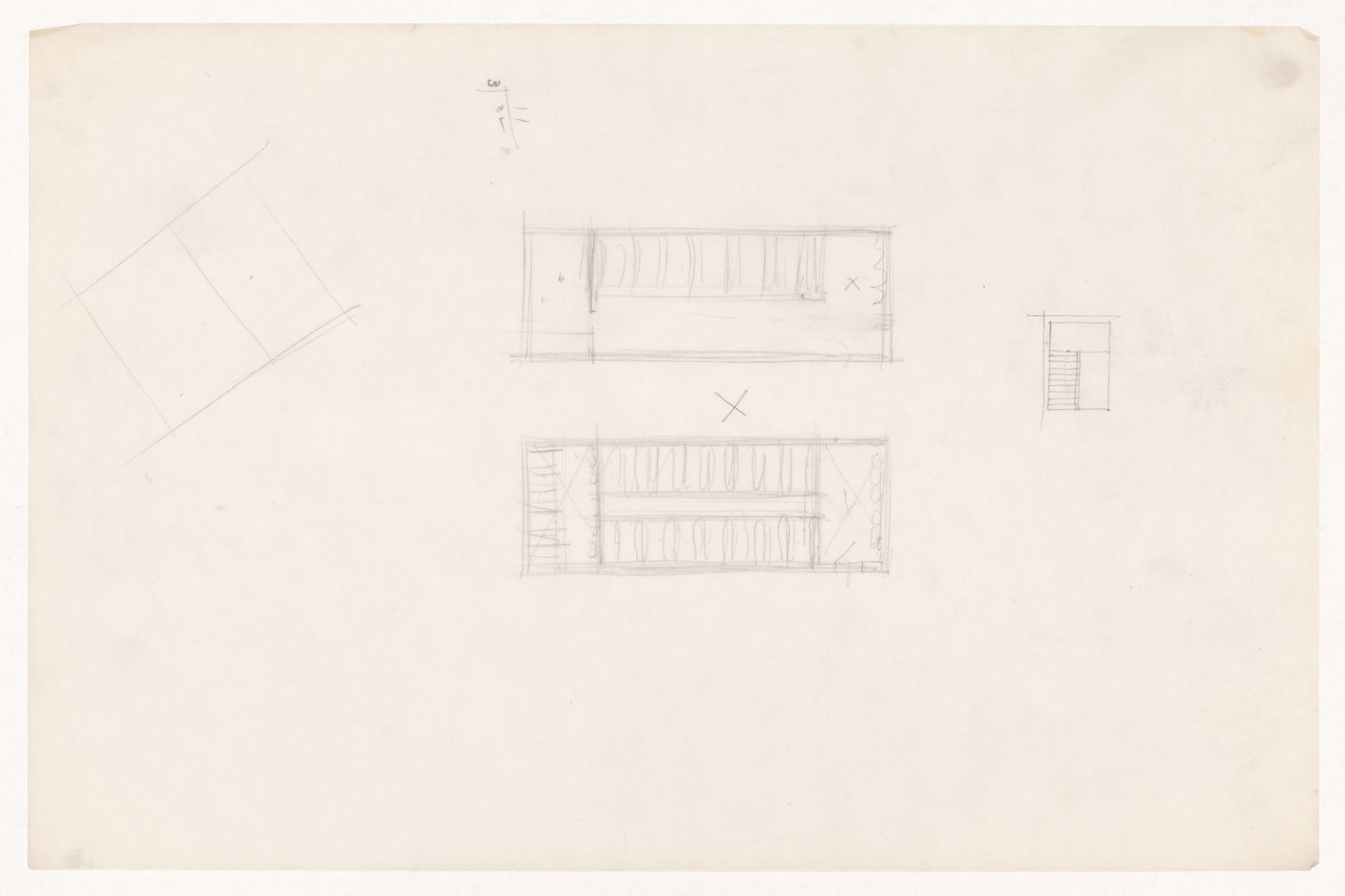 Sketch plans for a campus building for Illinois Institute of Technology, with a small sketch plan for stairwell
