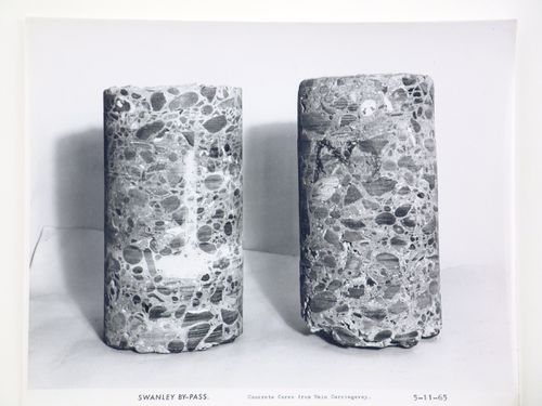 Studio view of concrete cores from main carriageway of the Swanley Bypass, England