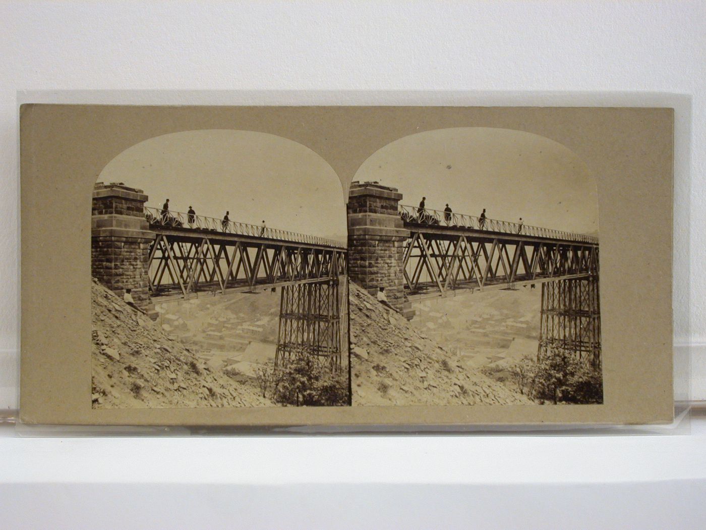 Stereograph of the Crumlin Viaduct under construction, Monmouthshire (now in Gwent County), Wales