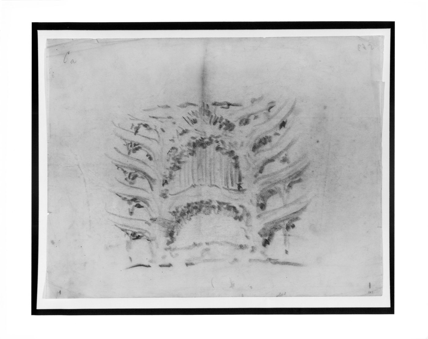 Interior perspective sketch looking towards the stage for the concert Hall Project, Dresden