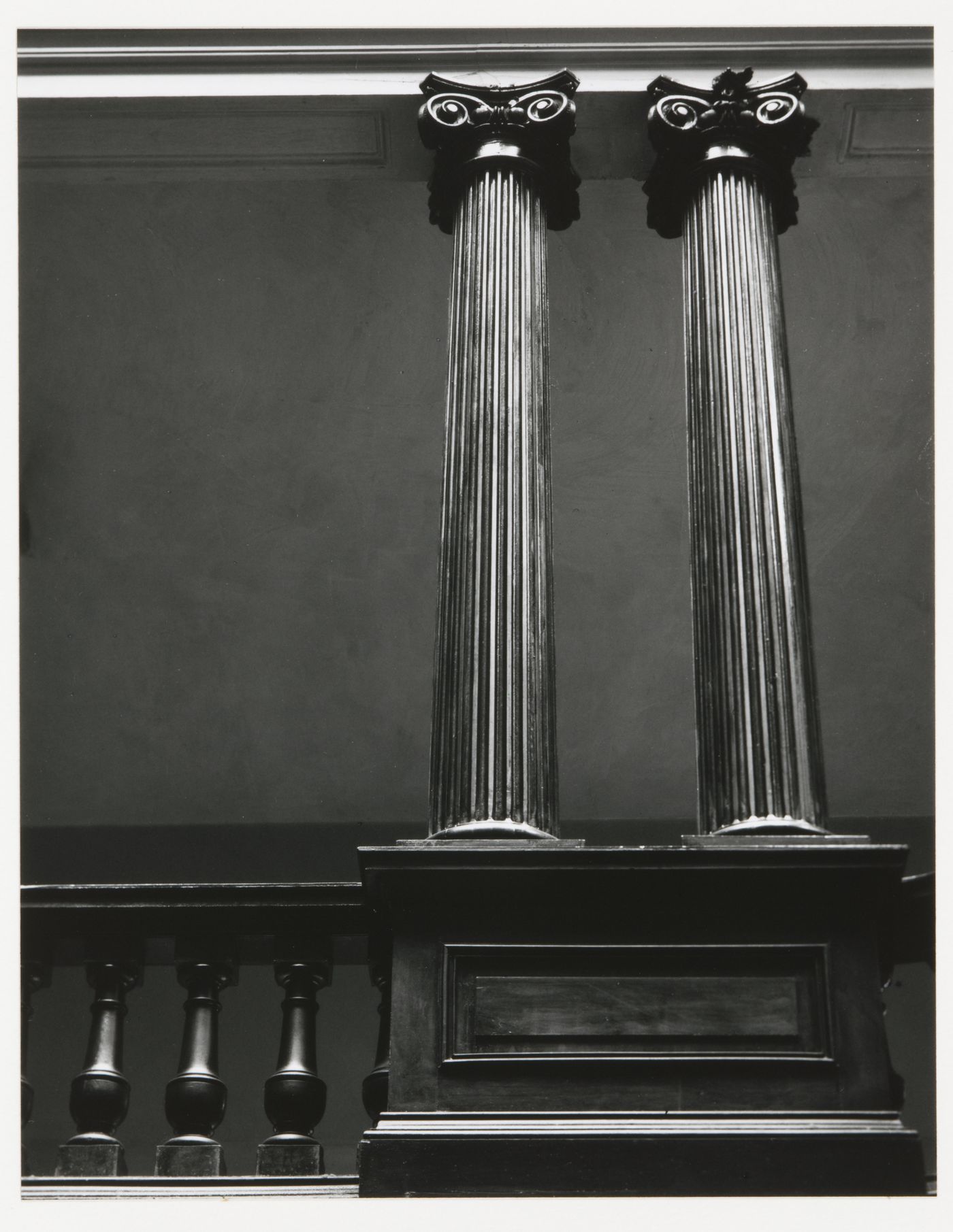 View of balustrade and columns, fourth floor, Old City Hall, Boston, Massachusetts, United States