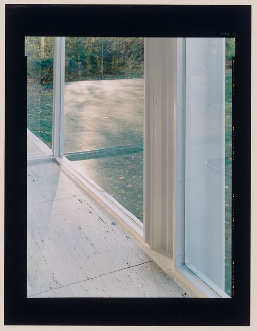 Interior view of the Farnsworth House looking through a window onto the grounds, Plano, Illinois
