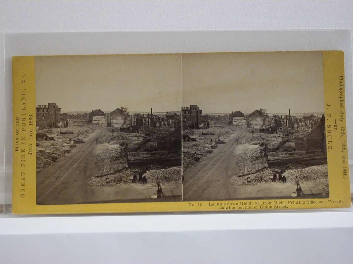 Looking down Middle Street from Free Street after the Great Fire in Portland, Maine, on July 4, 1866