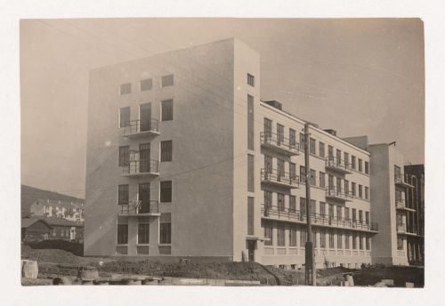 View of hotel in Verkhnyaya Koloniya (Upper Colony), Stalinsk, Soviet Union (now Novokuznetsk, Russia)