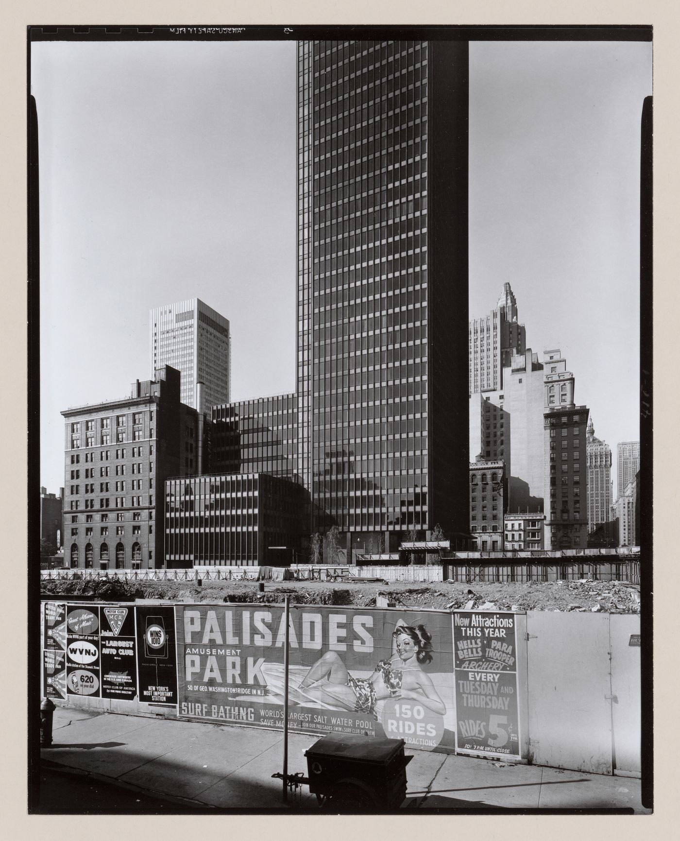 Partial view of the Seagram Building from across a vacant lot, New York City