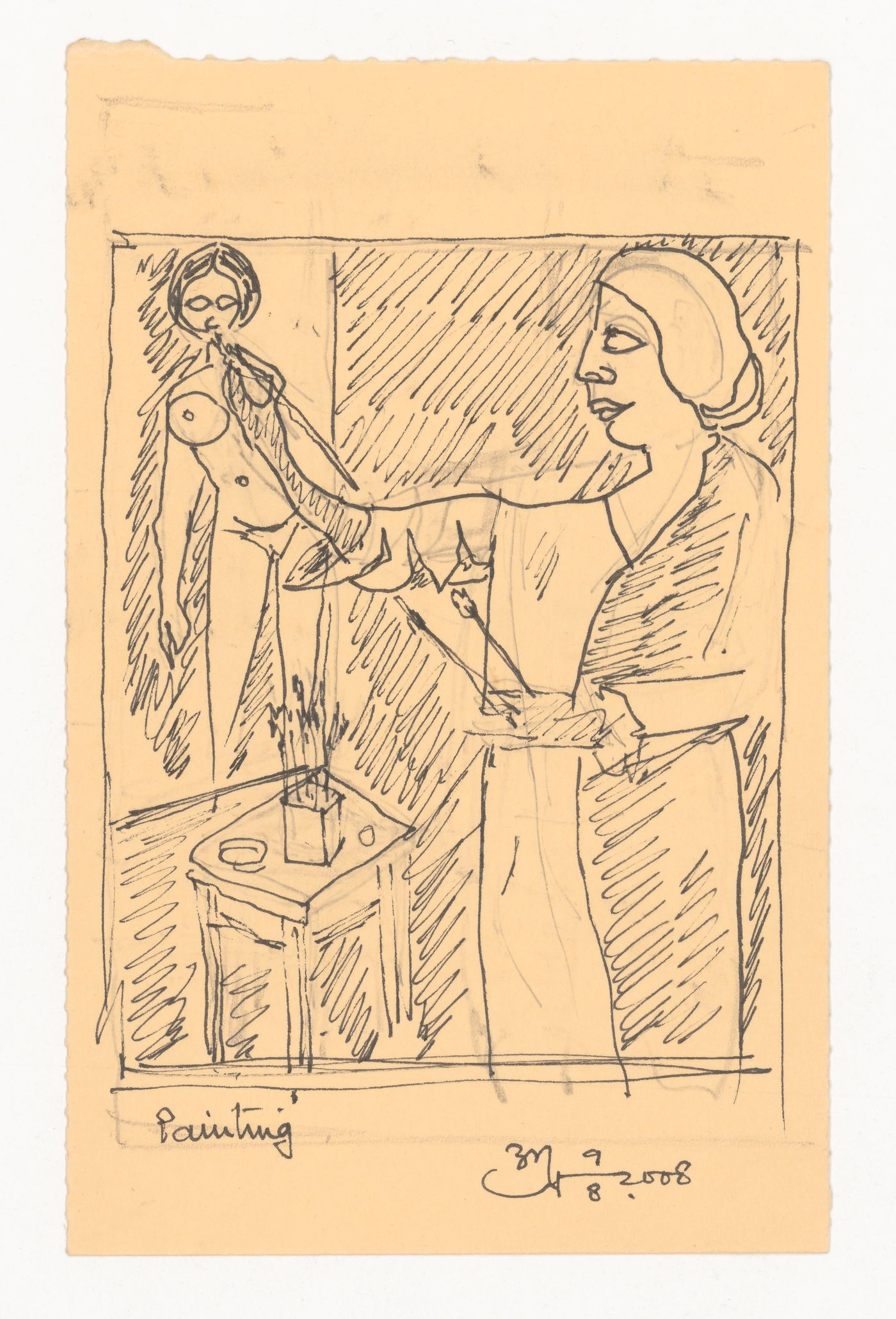 Postcard with a person painting drawn by Aditya Prakash