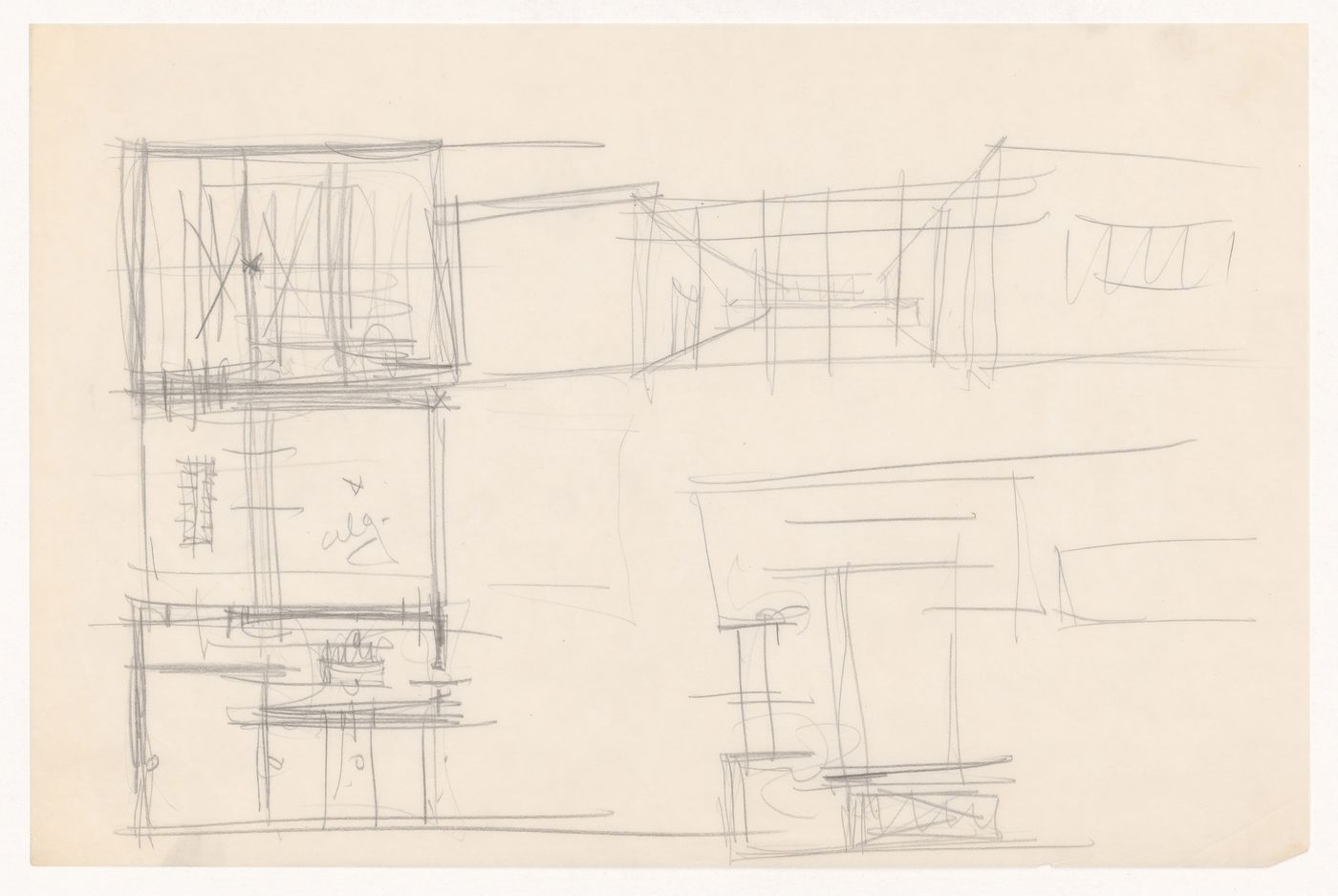 Sketch plans and interior perspective sketches for a campus building for Illinois Institute of Technology