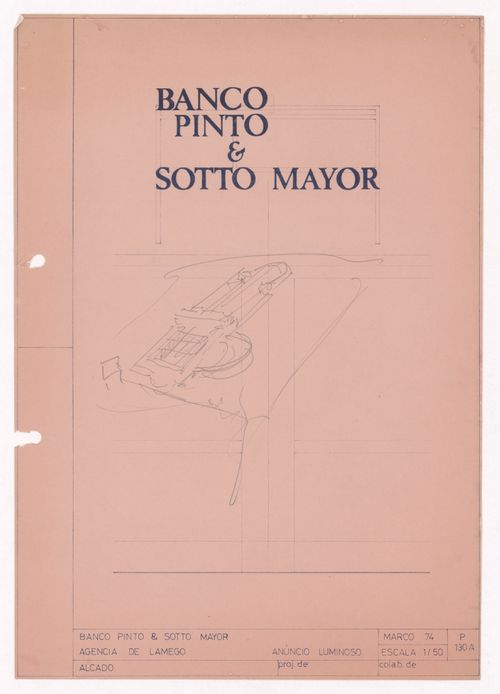 Sketch axonometric view for Casa Alcino Cardoso, Porto, Portugal on Banco Pinto & Sotto Mayor reprographic copy