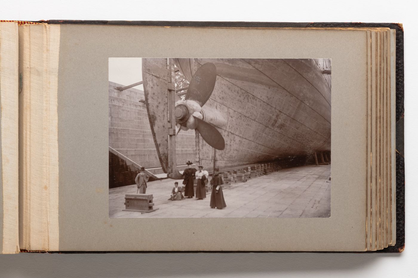 View of the lower back portion of a steamship in dry dock, Quebec City, Quebec, Canada