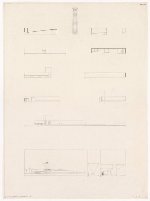 Elevations, sections, and perspectives for Monumento às vítimas da Gestapo [Monument to Gestapo victims], Prinz-Albrecht-Palais, Berlin, Germany