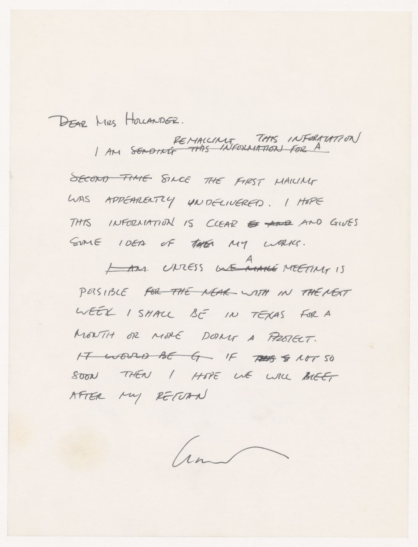 Letter from Gordon Matta-Clark to Ruth Hollander