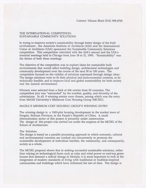 Jury report for the American Institute of Architects (AIA) and the International Union of Architects (UIA) International Competition: Sustainable Community Solutions