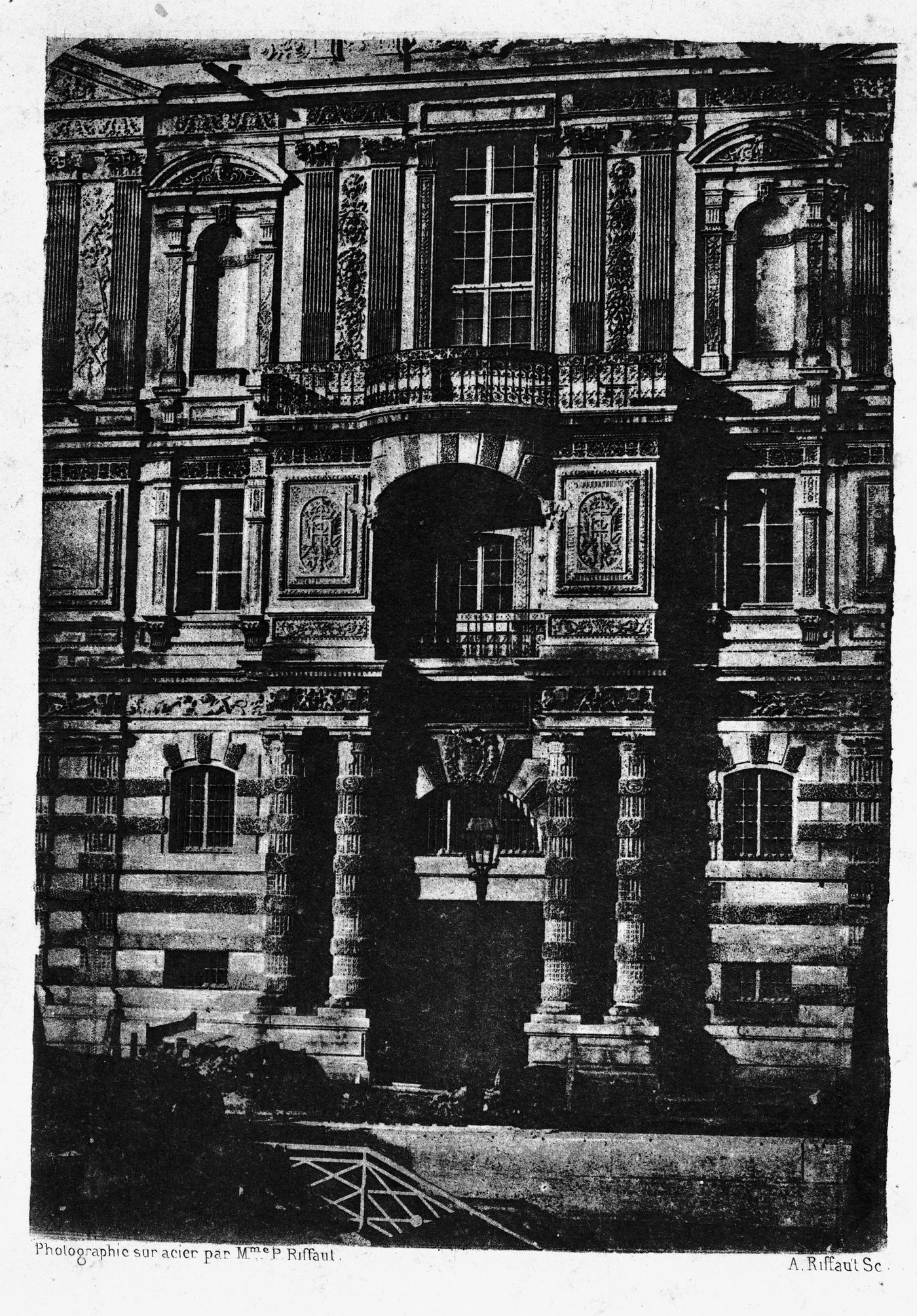 Detail of façade of Bibliothèque du Louvre, Paris, France