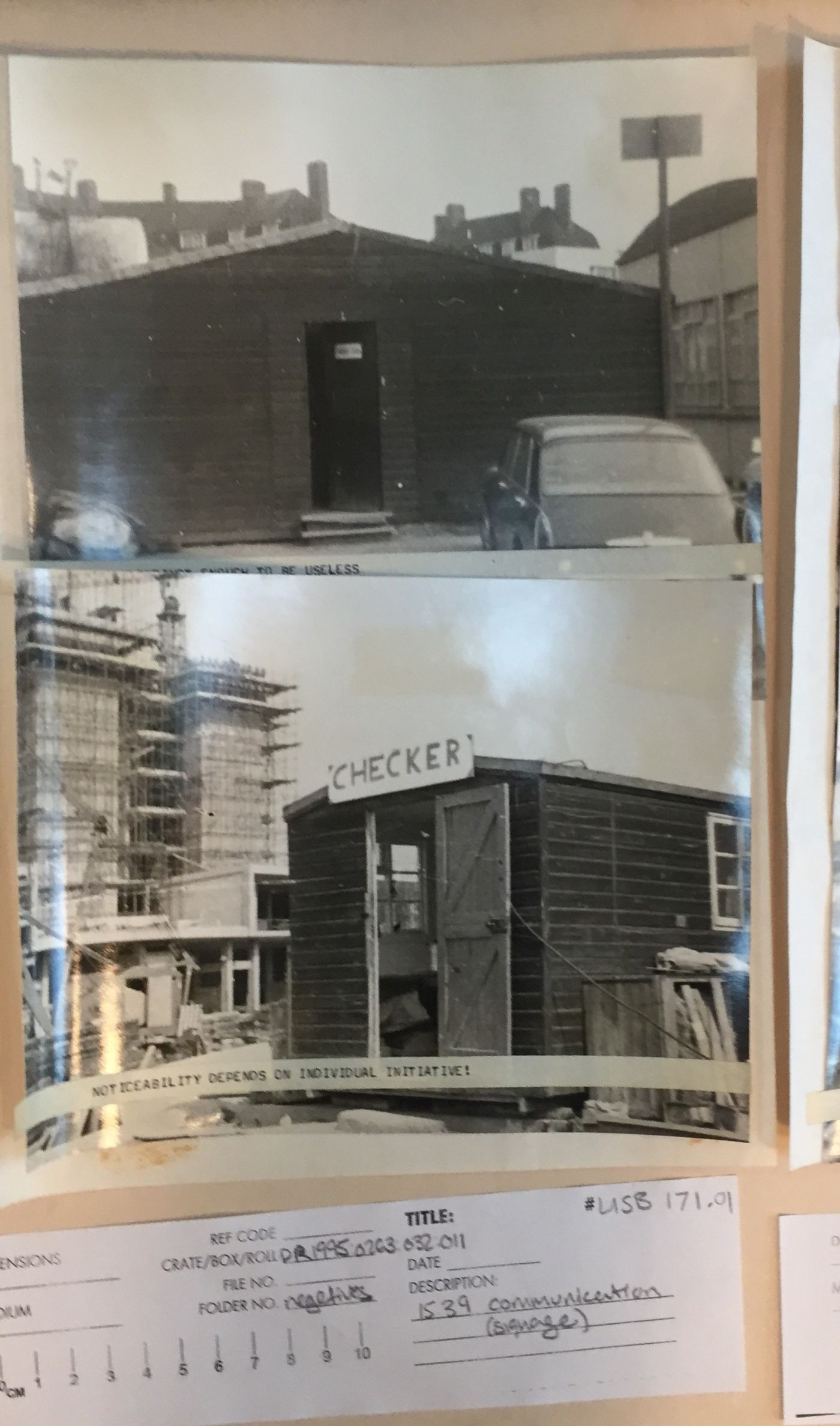 Views of construction site with comments about signage (from McAppy project records)