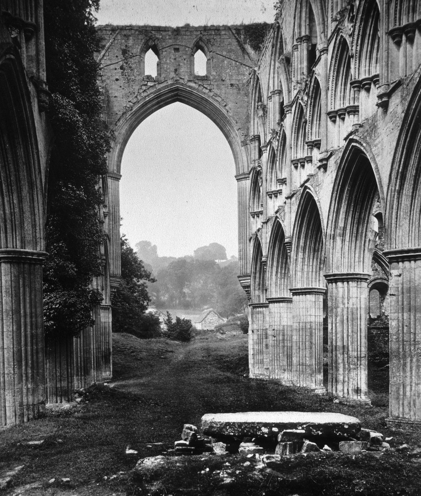View of ruined nave Rievaulx Abbey, North Yorkshire, England