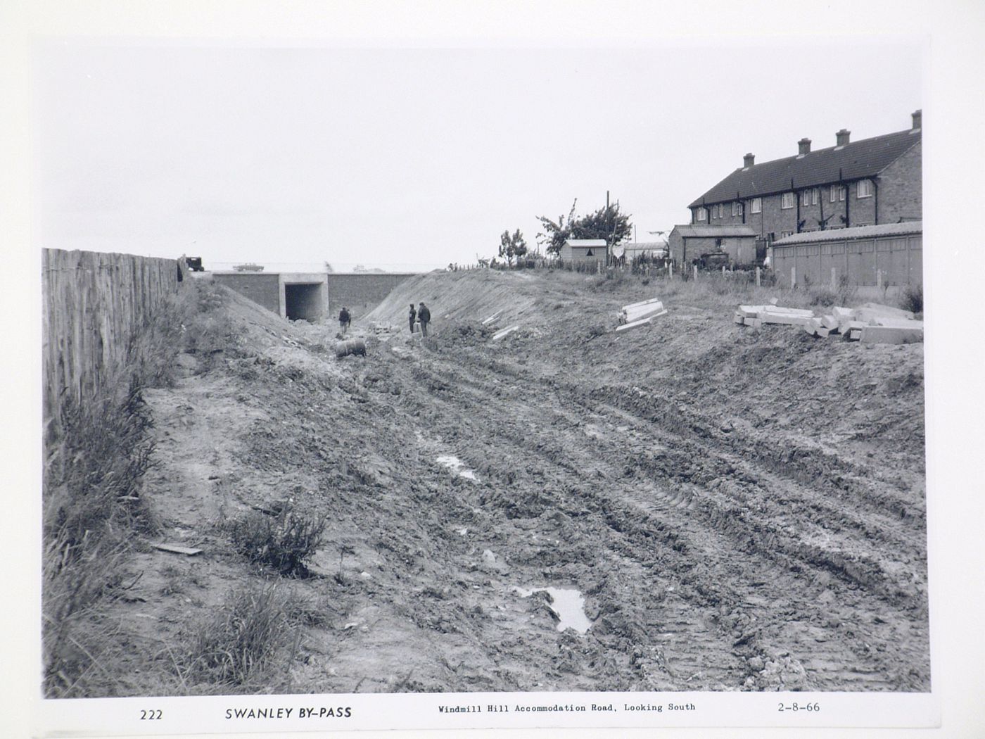 View of Windmill Hill accommodation road, looking south, during construction of the Swanley Bypass, England