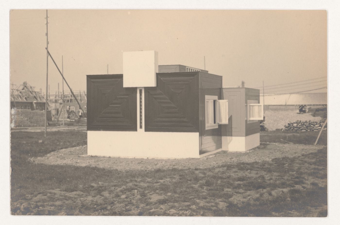 View of the rear façade of the temporary construction administration building, Oud-Mathenesse Housing Estate, Rotterdam, Netherlands