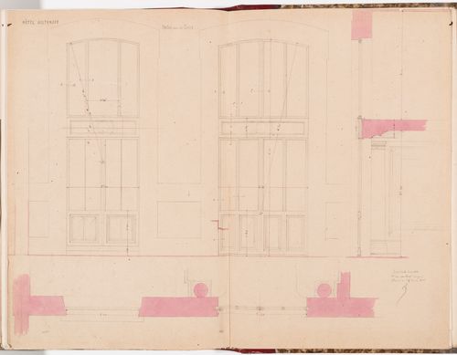Elevation, plan and section for the courtyard doors, Hôtel Soltykoff