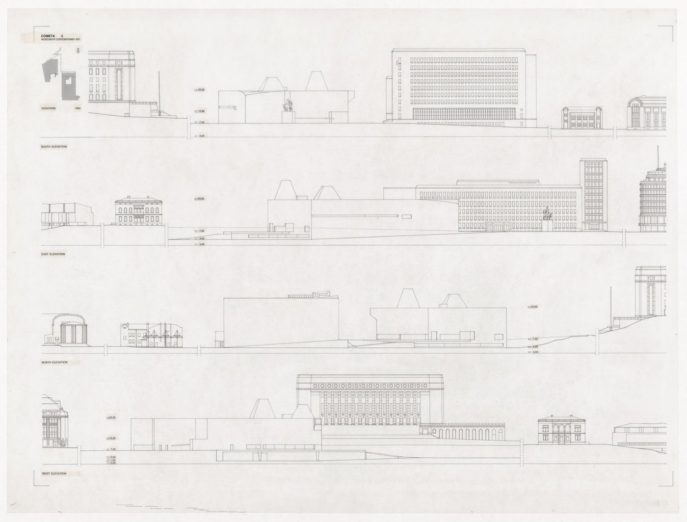 Elevations for Museu de Arte Contemporânea para Helsínquia, Helsinki, Finland