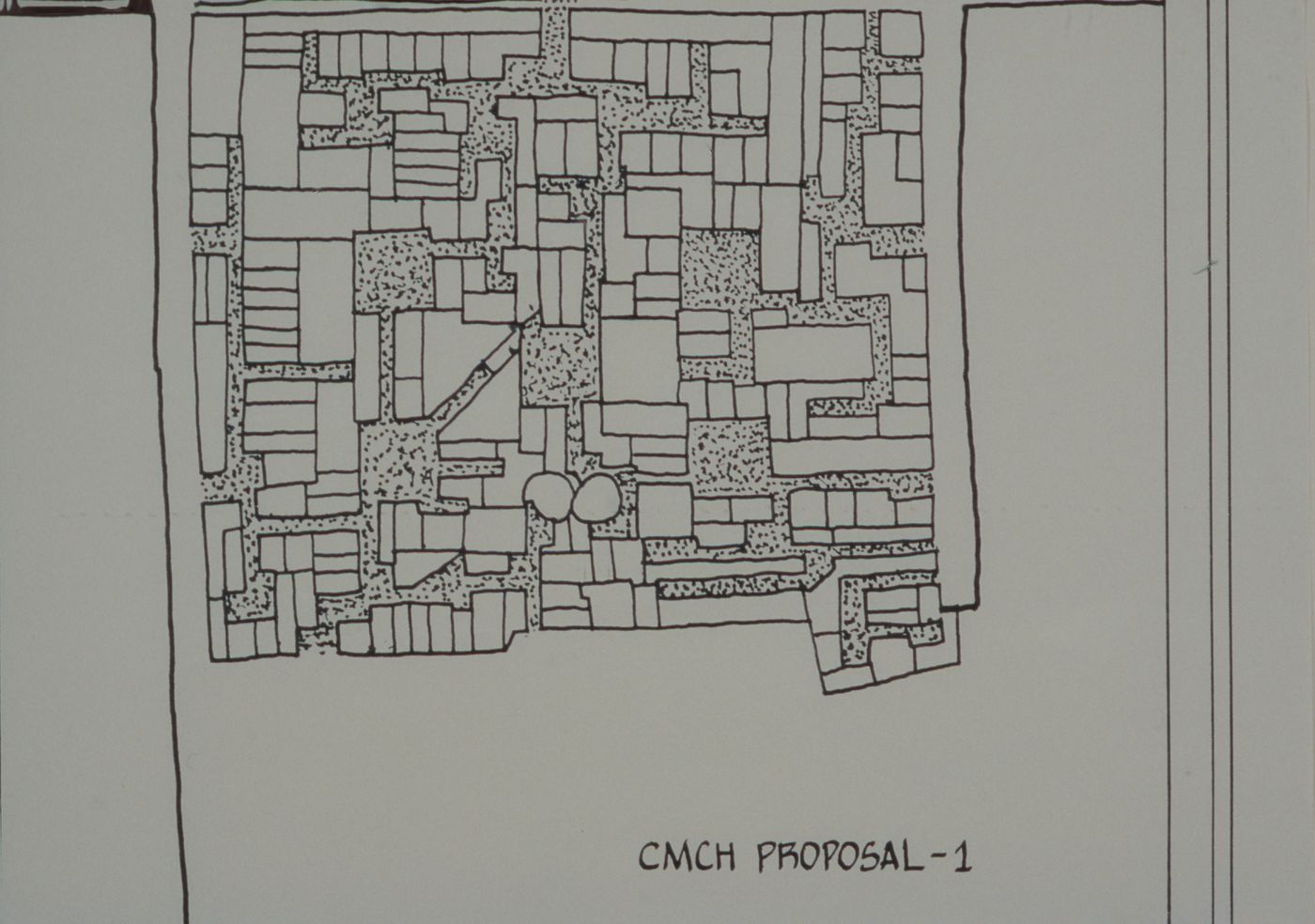 Site plan of Centre for Minimum Cost Housing proposal for the Aranya Housing Project, Indore, India