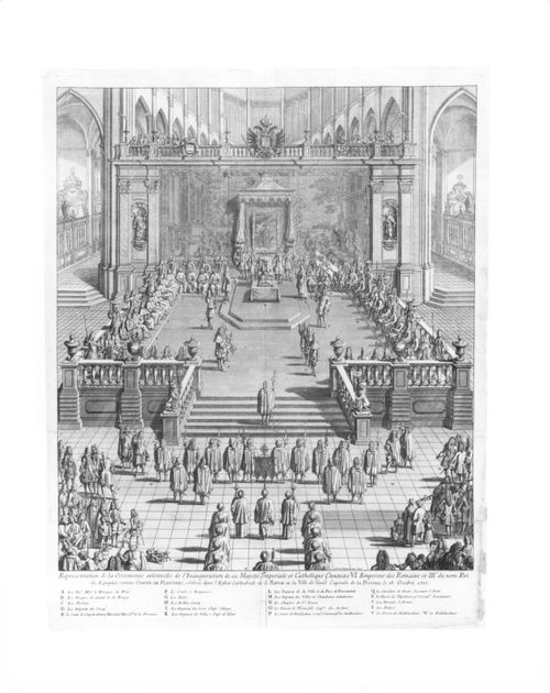 1st plate - the King's acclamation asComte de Flandres in the Cathedral of St. Baron