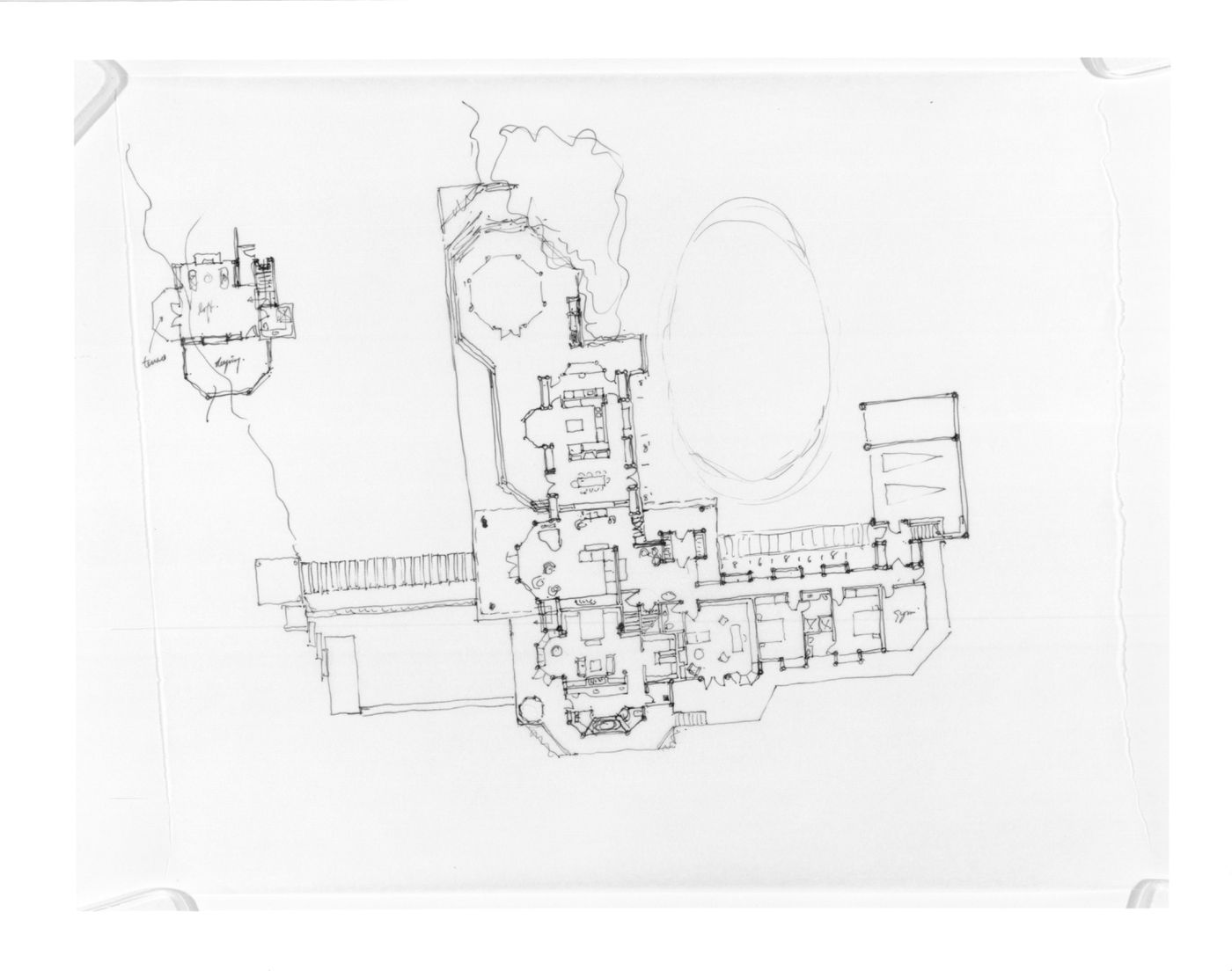 Site / main level plan showing residence and loft building