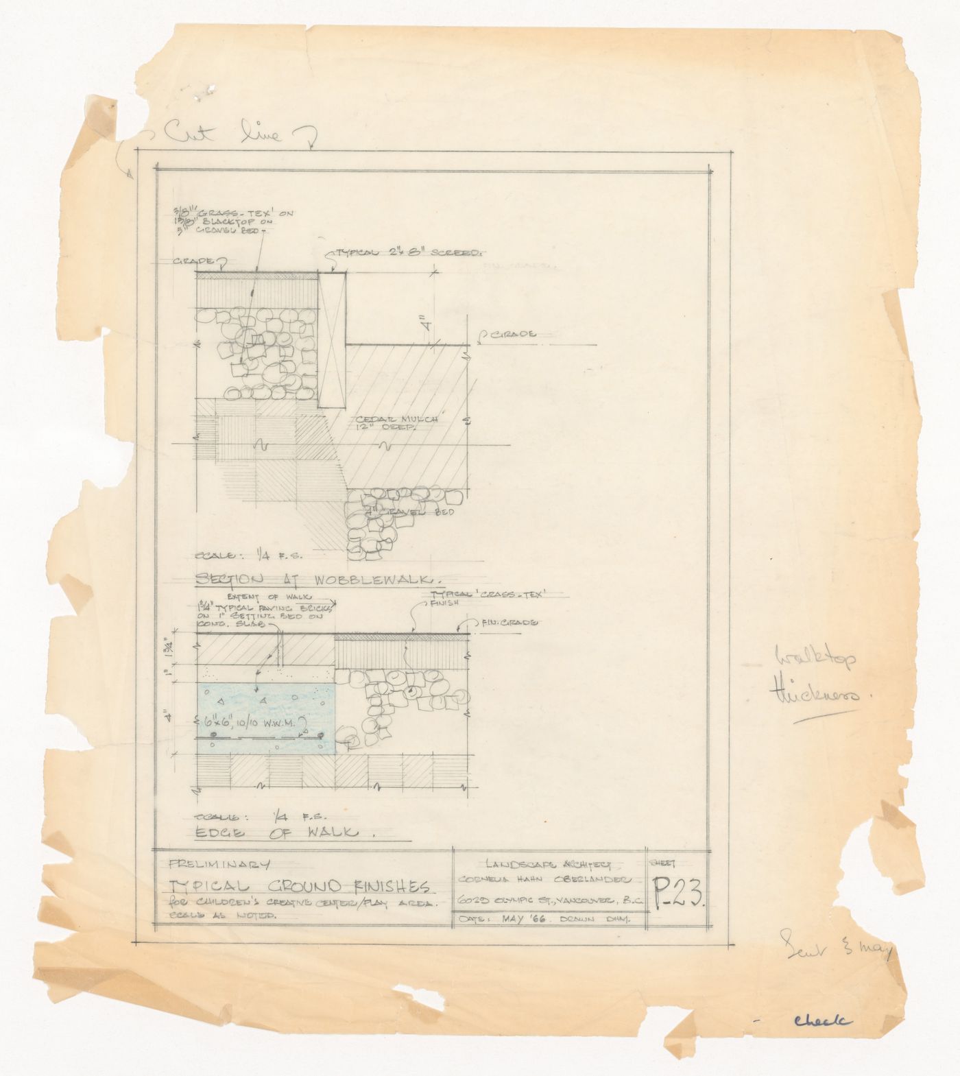 Preliminary sections for typical ground finishes for Children's Creative Centre Playground, Canadian Federal Pavilion, Expo '67, Montréal, Québec