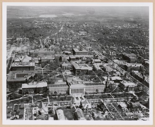 Aerial view of part of the University of Michigan's central campus, Ann Arbor, Michigan