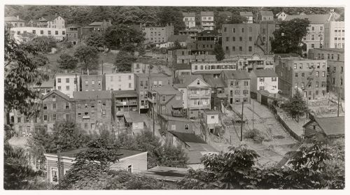 View of town looking down a hill, Ossining, New York, United States