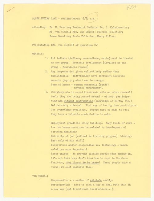Minutes of meeting for South Indian Lake, Manitoba