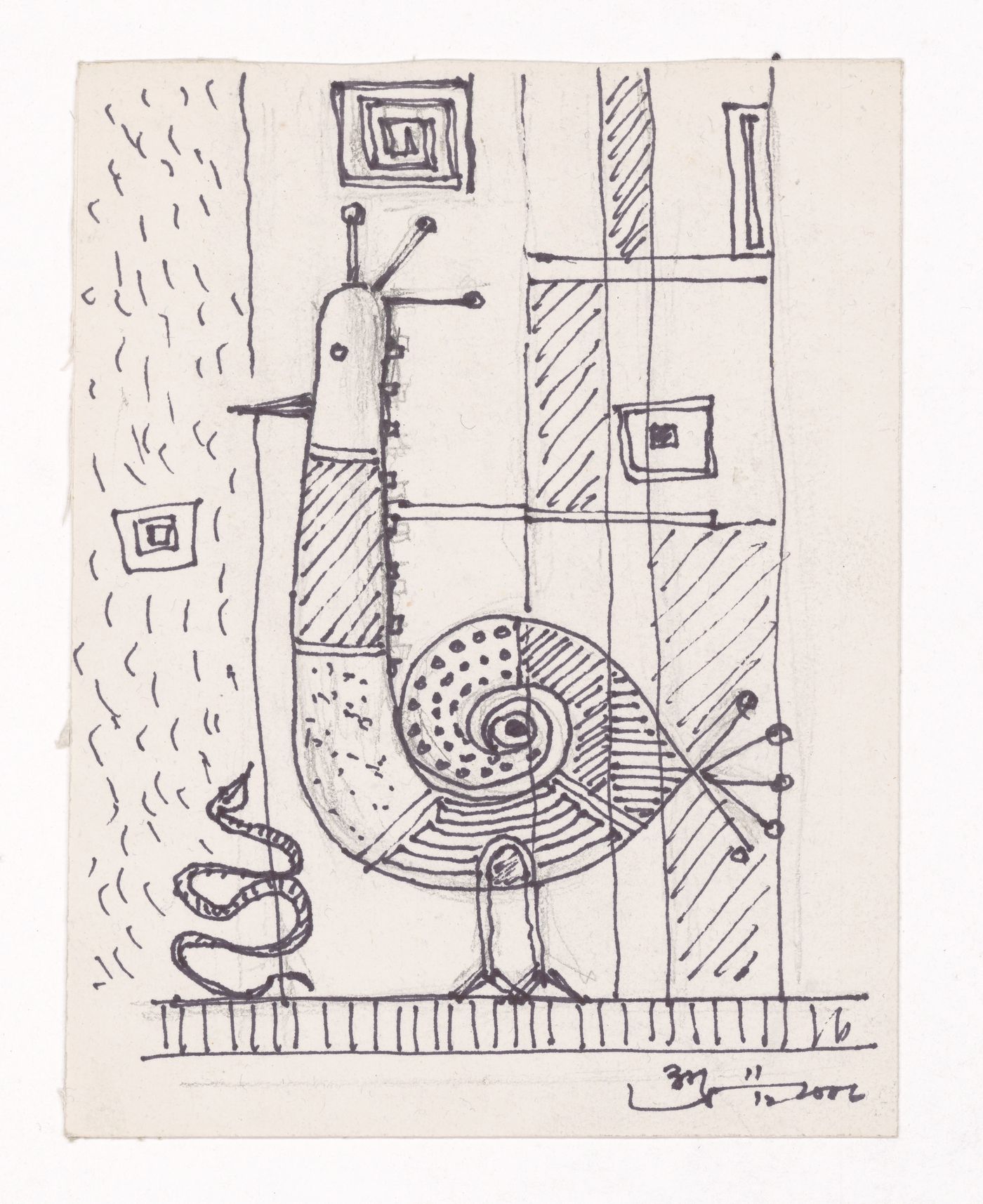 Greeting card with a peacock and snake drawn by Aditya Prakash