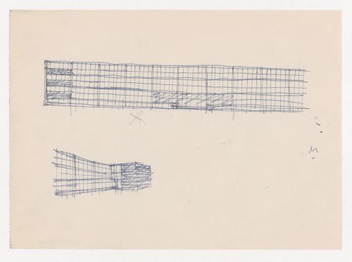 Sketch elevation and perspective sketch for a campus building for Illinois Institute of Technology