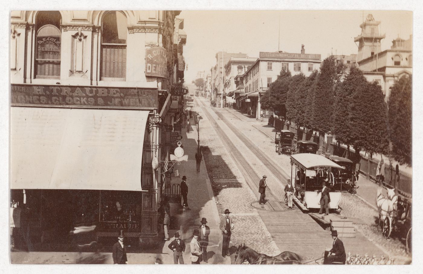 View of Clay Street, with trolley tracks, San Francisco, California