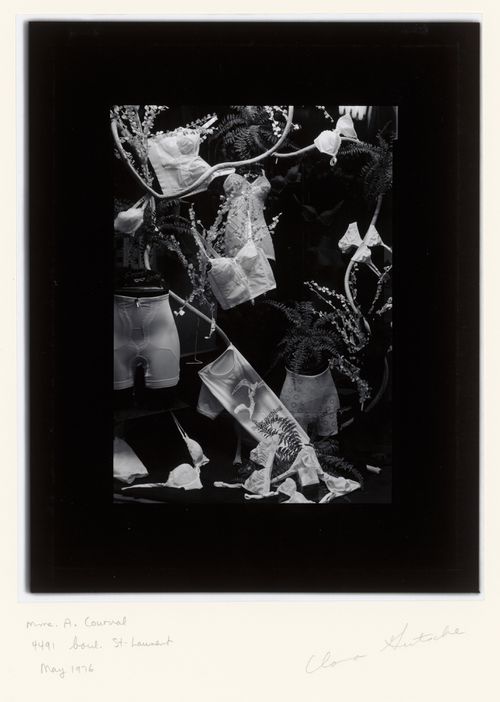 View of a display window of Mme. A. Courval's boutique showing lingerie, 4491 boulevard Saint-Laurent, Montréal, Québec