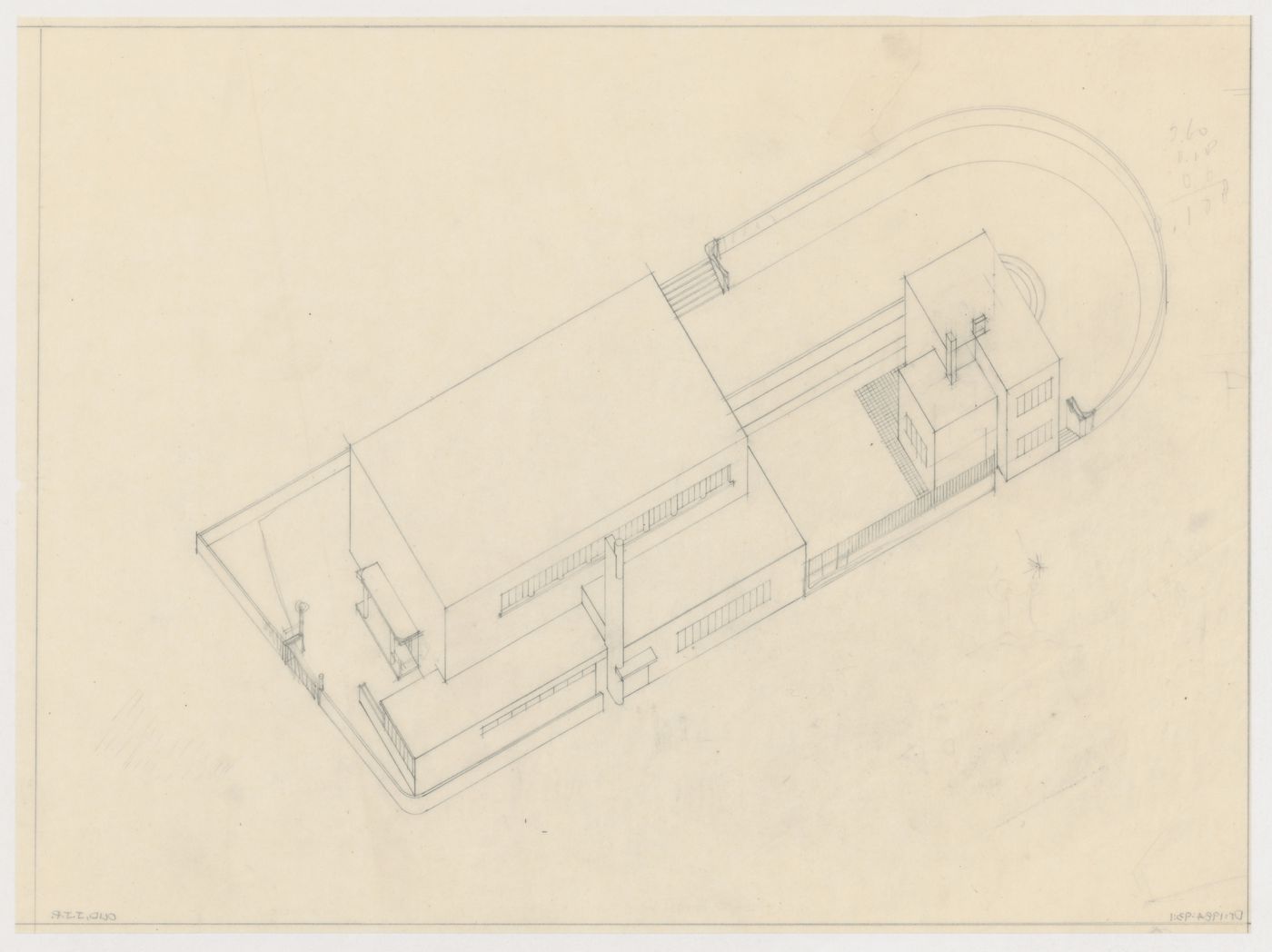 Bird's-eye axonometric for the church for Kiefhoek Housing Estate, Rotterdam, Netherlands