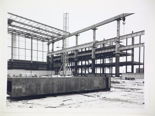 View of construction of steel structure for power station, United Kingdom