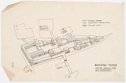 Perspective sketch showing massing and form of building types in Oldham Town Centre