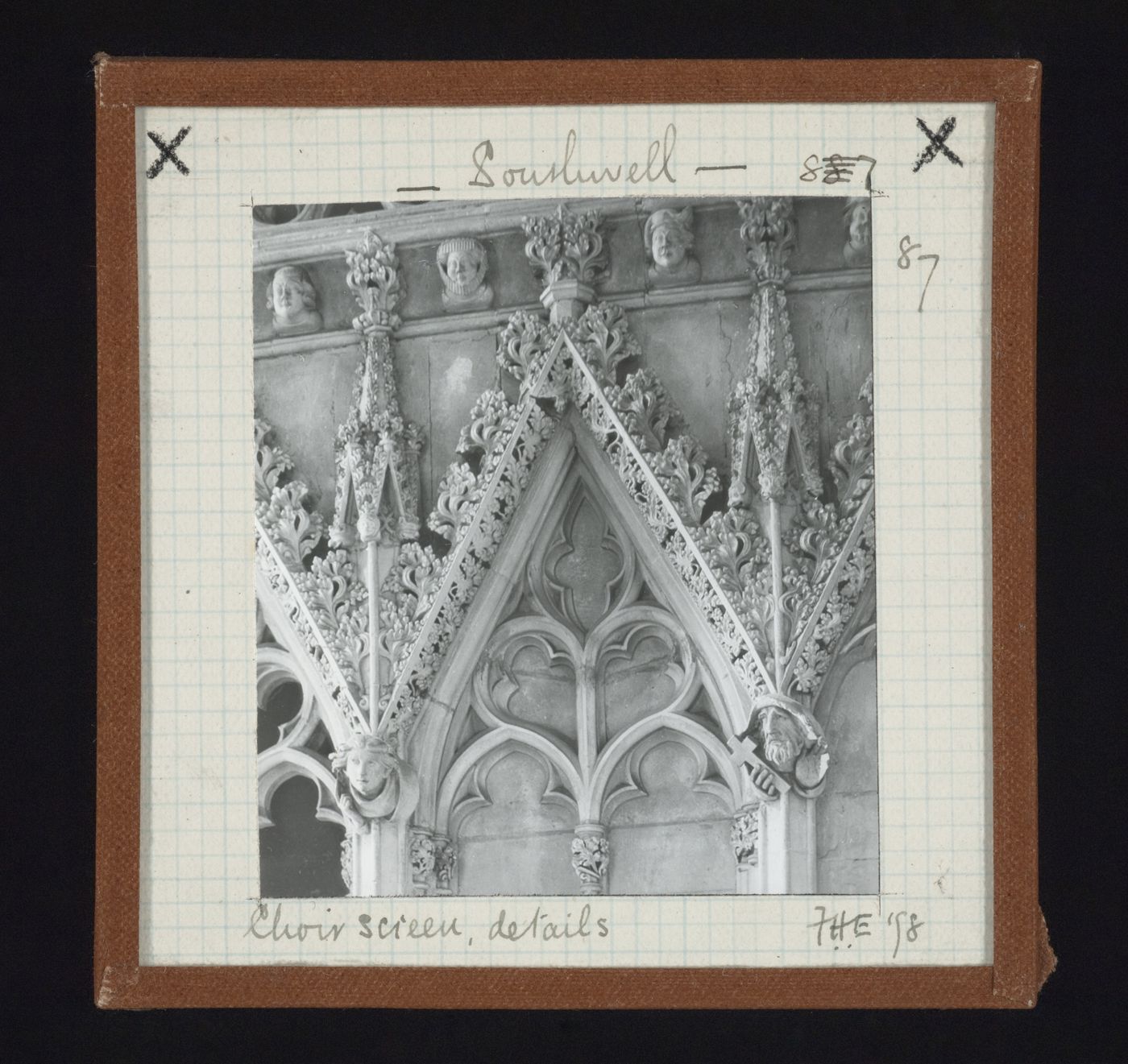 Detail view of top of choir screen of Southwell Minster, Southwell, Nottinghamshire, England