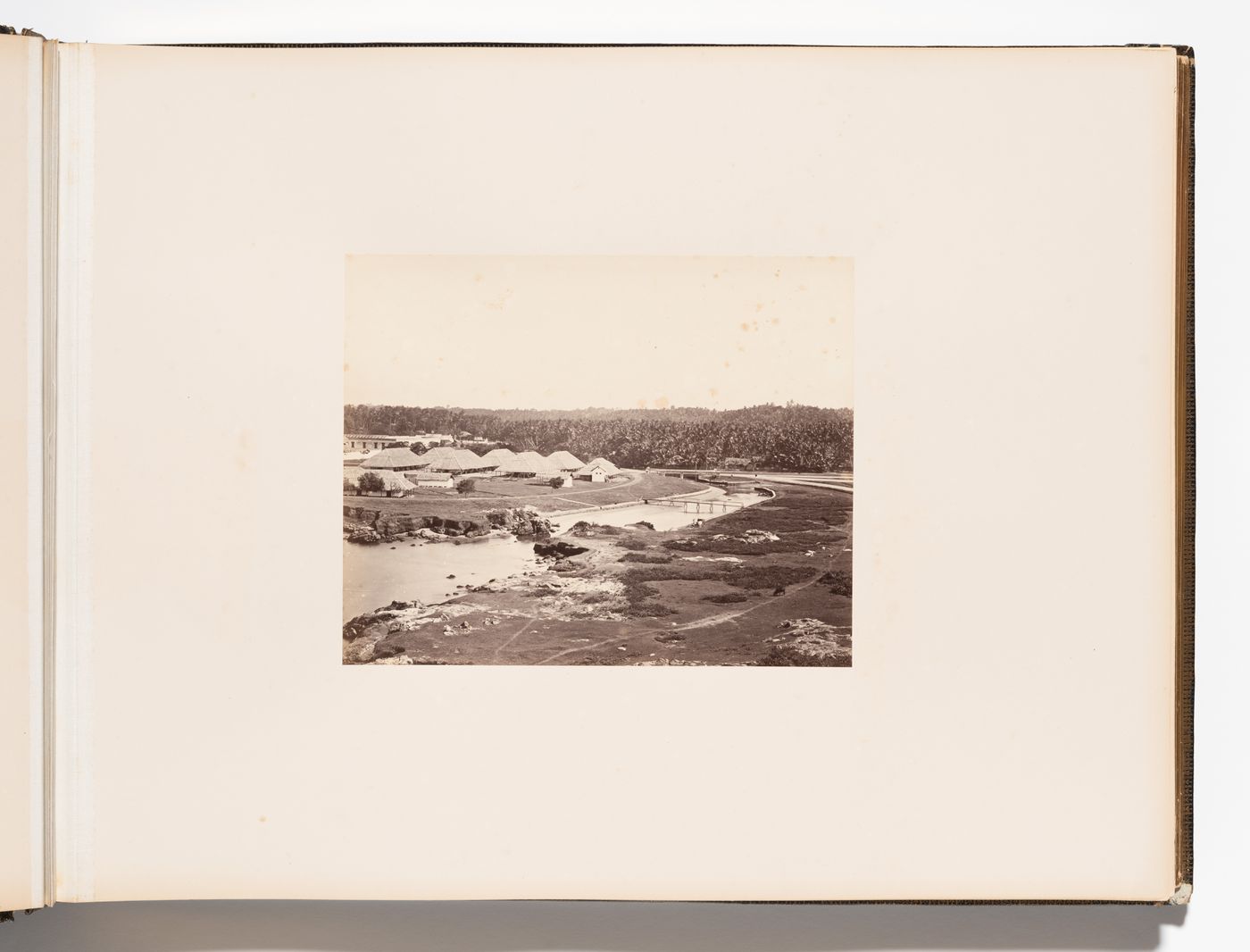 View of a river, bridges  and houses [?], Point de Galle (now Galle), Ceylon (now Sri Lanka)