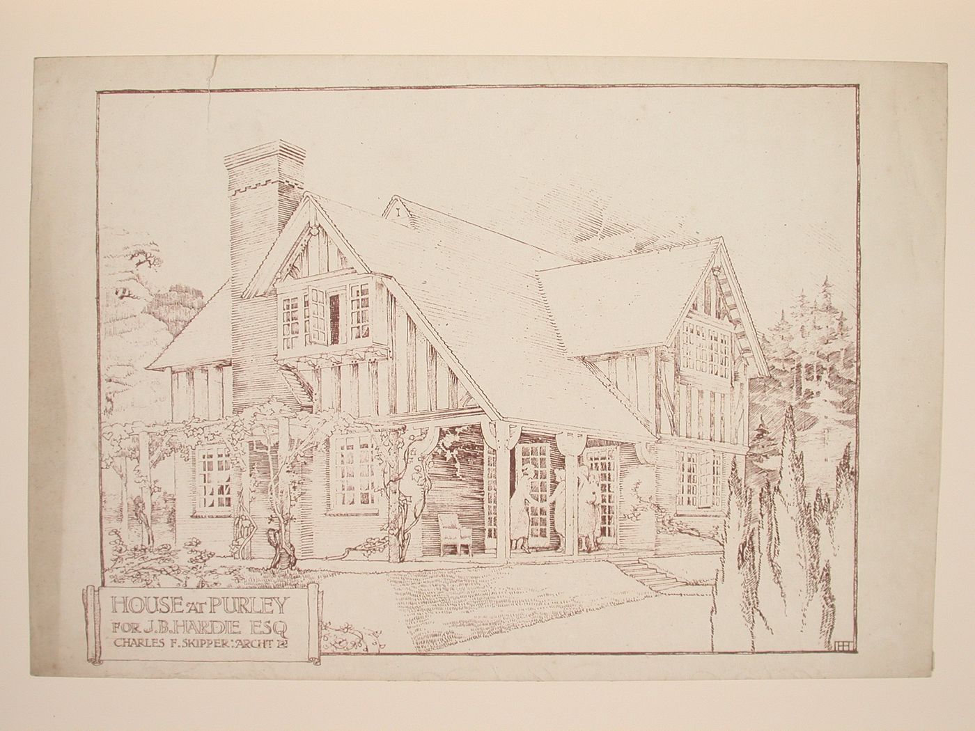 Perspectival view showing the J.B. Hardie House, Purley, England