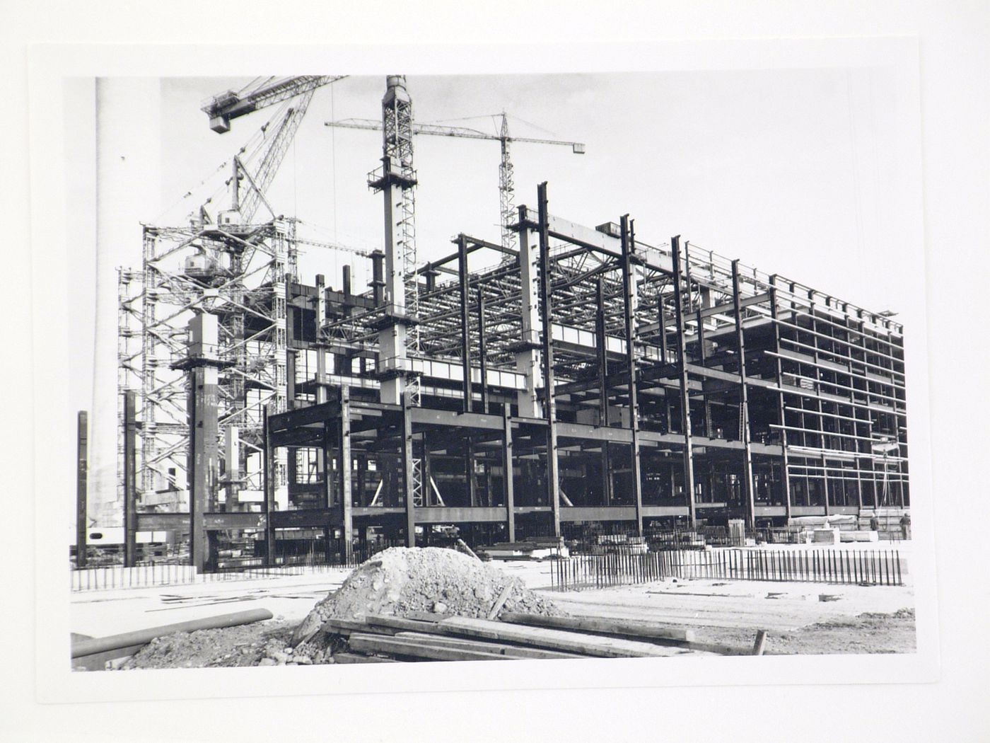 View of construction of steel structure for power station, United Kingdom